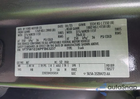 2023 Ford F-150 Lariat из США, поврежденный, VIN 1FTFW1ED8PFB63237